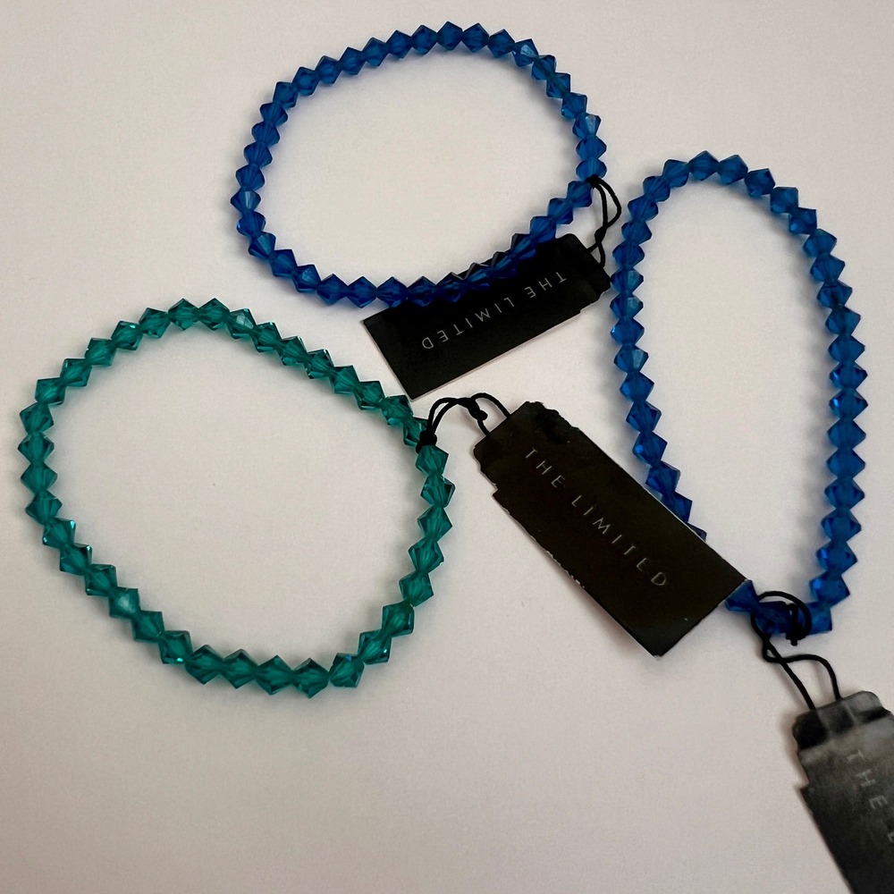NWT The Limited Crystal Like Sparkly Bead Bracelet Set - Blue & Green - Picture 8 of 10